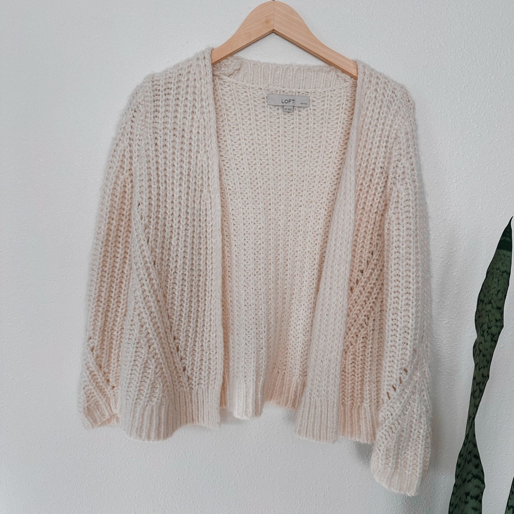 LOFT Women's Cream Open-Front Cardigan